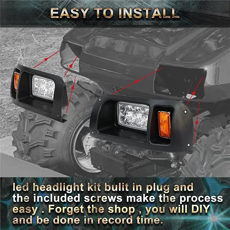 A07T-Golf Cart LED Headlight Kit 12V Light Assembly For Club Car DS Gas/Electric 1993-UP OEM Part Numbers 101988002 101988001