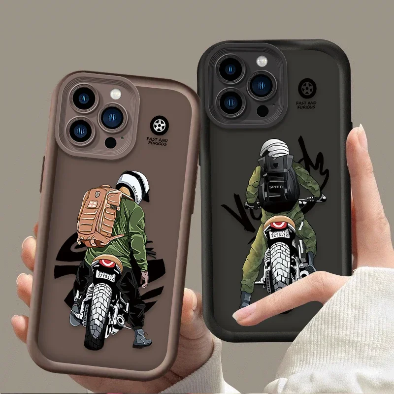 Case For iPhone 16 15 14 13 12 11 Pro Max X XS X S Max XR SE 2020 7 8 Plus iphone16 Trend Cool Biker Motorcycle Silicone Cover