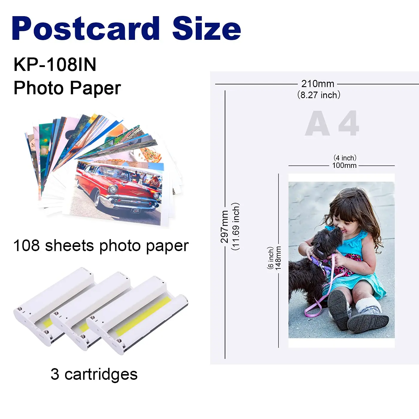 3 Color Ink 108 Sheets Photo Paper 100 x 148mm Compatible for Canon Selphy KP-108IN for CP Series Printers CP1300 CP1200 CP780