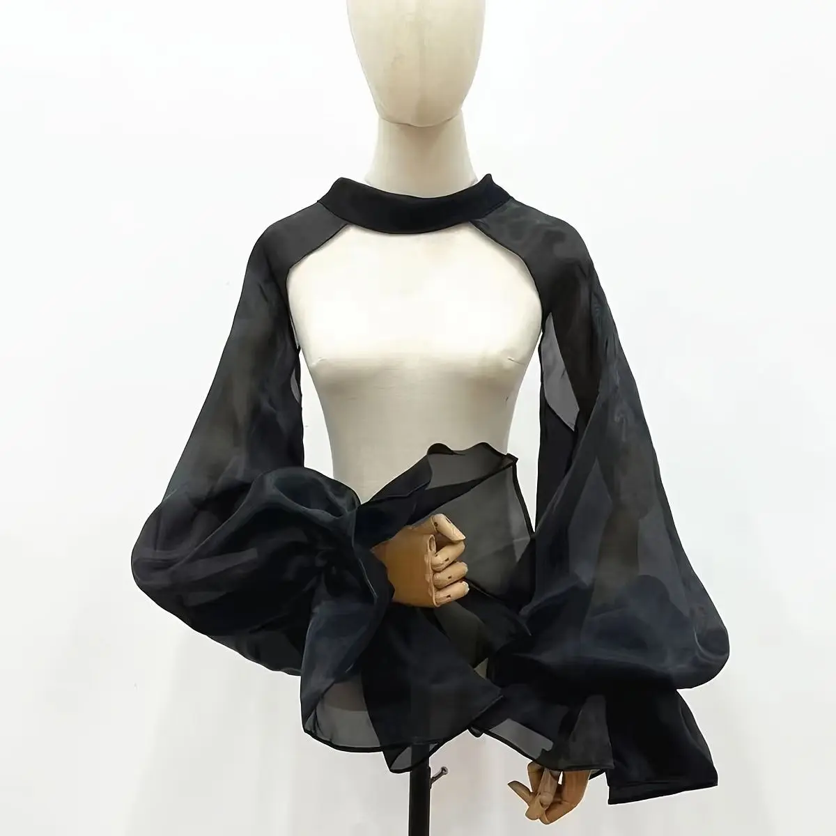 Puffy Bridal Sleeves Long Sleeve Transparent Wedding Arm Sleeves Ruffles Backless Design Bride Shawl Sleeve Banquet Decor
