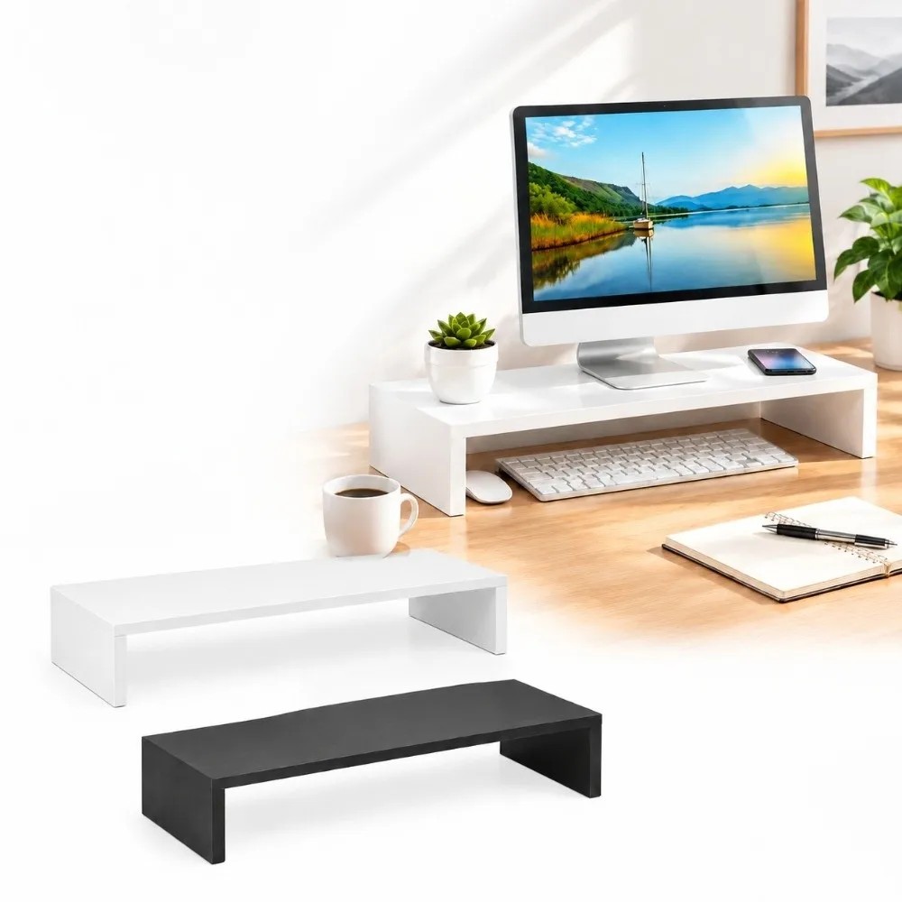 New Wood Monitor Stand Riser Solid Color Space Saving Laptop Stand Screen Riser Home Office