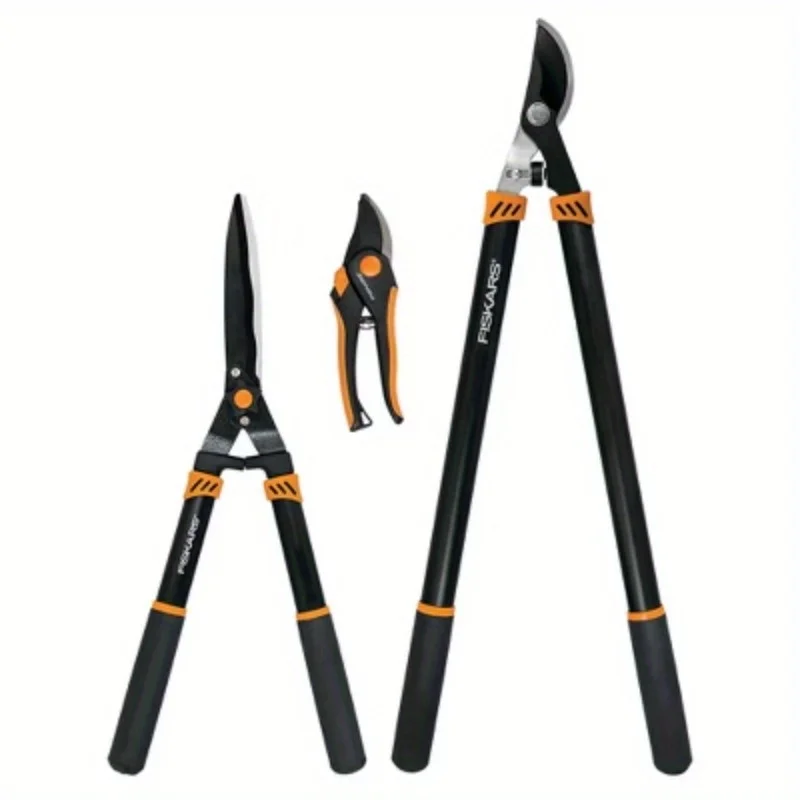 

3-Piece Tree and Shrub Care Set: Rust-Resistant Steel Hedge Shears and Bypass Pruners