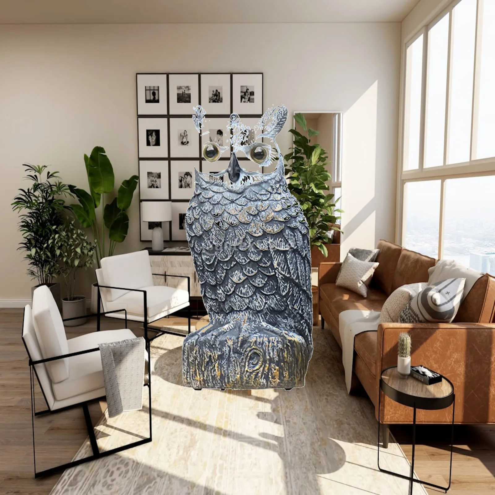 Simulation Owl Statue Scarecrow Animal Figurine Fake Bird Decoy for Garden and Home Decoration