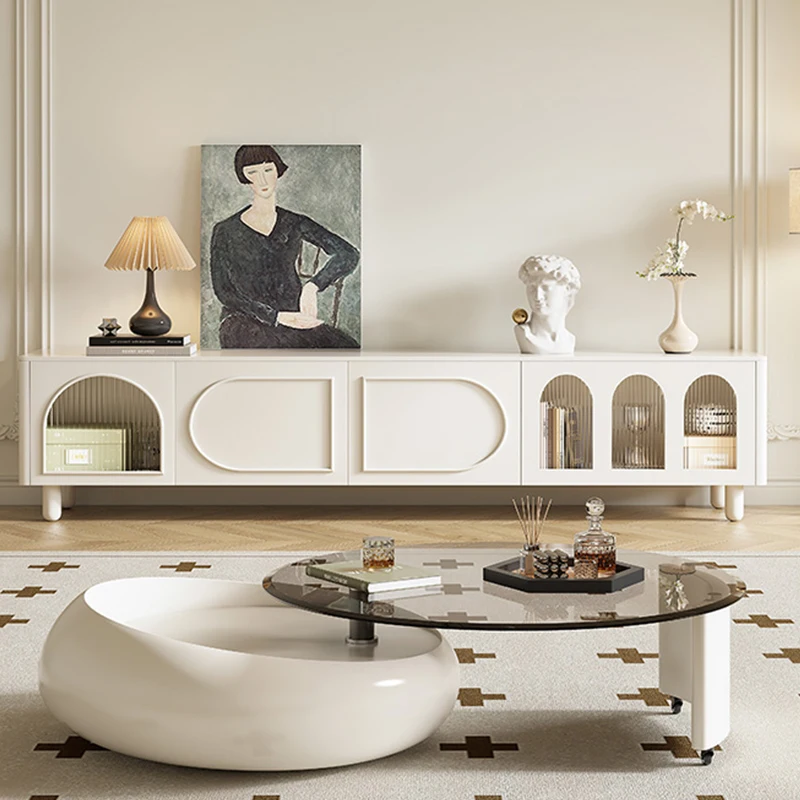 

Modern retro TV cabinet and coffee table combination Small household wood and stone paint storage