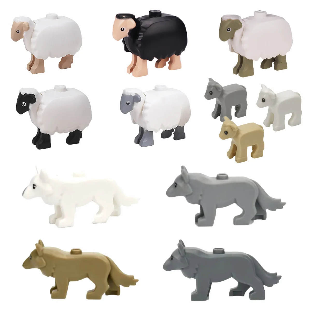 Set de Bloques de Construcción de Animales de Granja y Salvajes - Figuras Realistas de Cabra, Oveja y Lobo - Juguetes Educativos