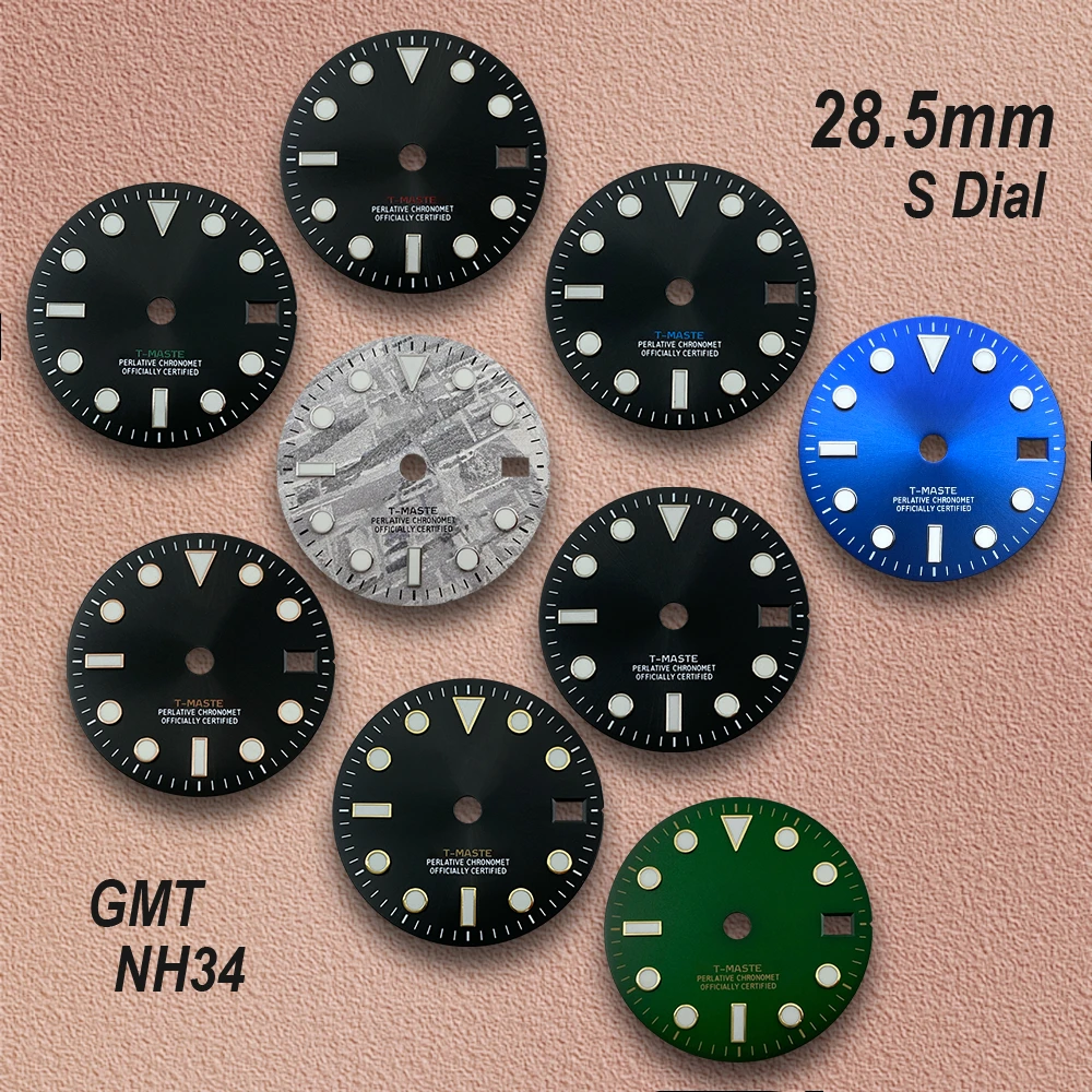28.5mm Meteorite GMT S Dial Fit NH34 Japanese Movement Ice Blue Luminous Watch Modification Accessories