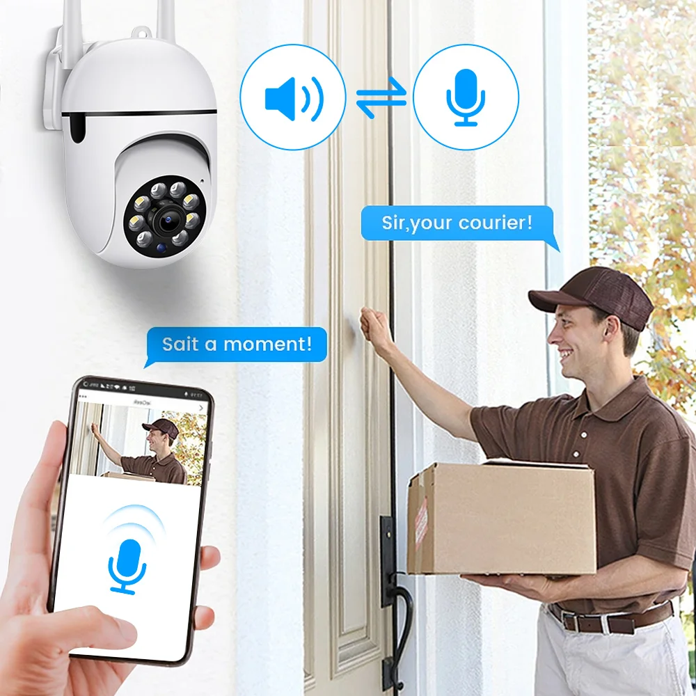 A7 Smart Outdoor Home Security IP Camera, vigilância CCTV com visão noturna colorida, HD sem fio, áudio bidirecional, 1080p