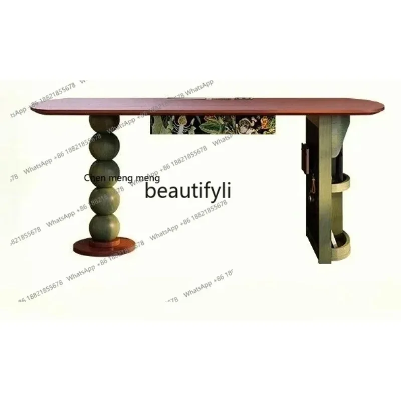 

ss8350 Desk medieval solid wood desk with drawers French retro desk shelf computer