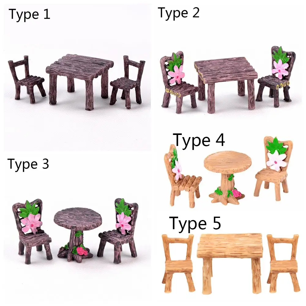 3pcs Table Chairs Miniature Set Mini Fairy Garden Furniture Ornaments Kit for Dollhouse Accessories Home Micro Landscape