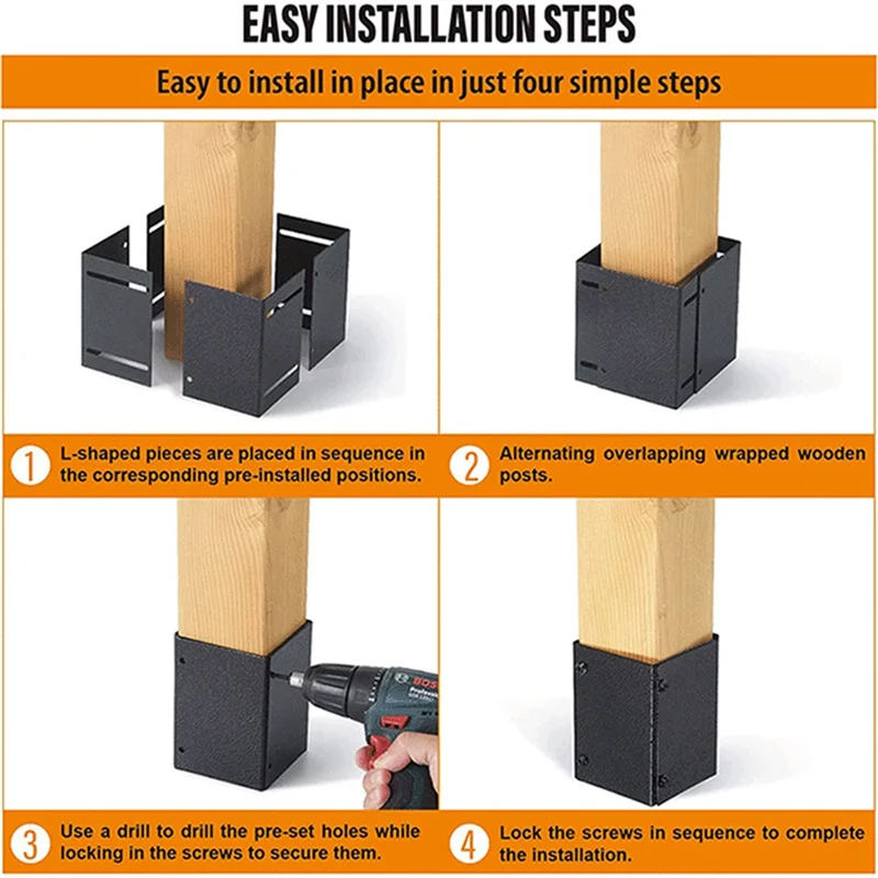 

Stainless Steel (Range 3.3-6Inch) Post Protector, Protects Wooden Mailboxes Fences From Lawnmower Rain Damage Screw Tool
