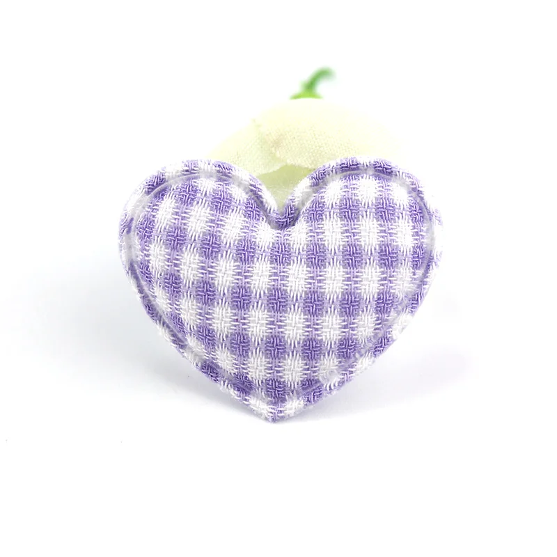 70Pcs 3*3.5cm Plaid Fabric Heart Padded Appliques For DIY Headwear Hairpin Crafts Decoration Clothing Accessories