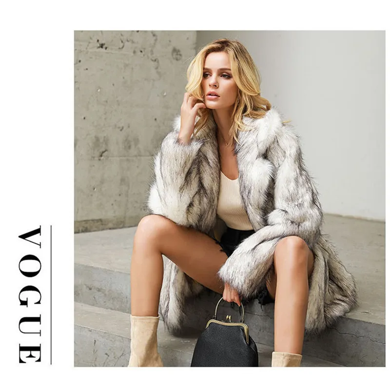 2022 Fashion Faux Fox Fur Coat Women Winter Warm Luxury Fur Jacket Plus Size Outwear Female Vest Coats Beige