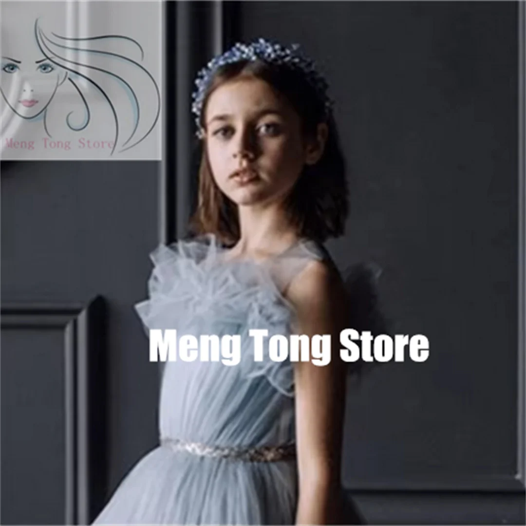 Communion Flower Girl Dress For Wedding Tulle Fluffy Sleeveless Ruffles Beading Princess Birthday Party First Communion Ball Gow