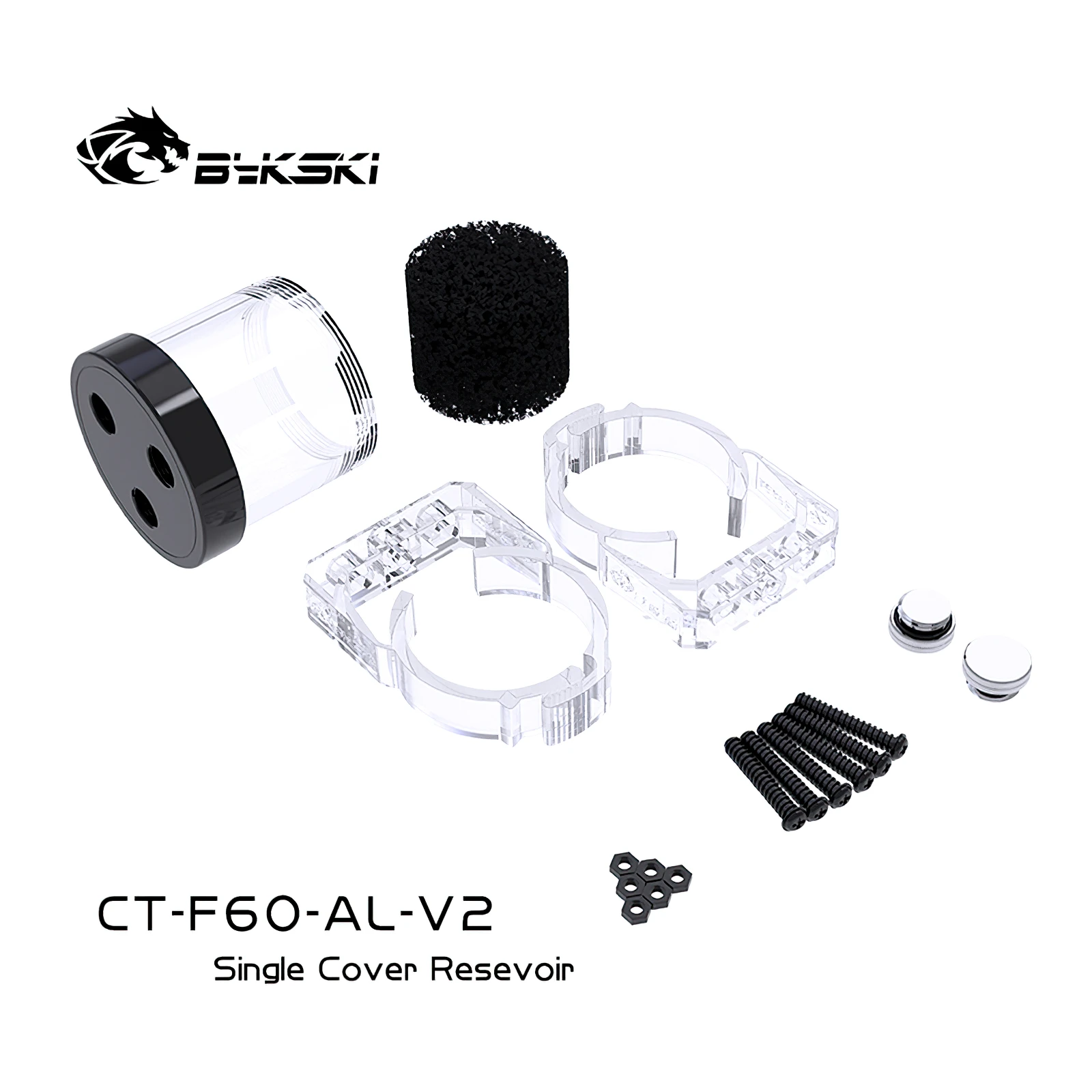 Bykski 60mm Metal Single Cap Acrylic Reservoir for Combo Pump CT-F60-AL-V2