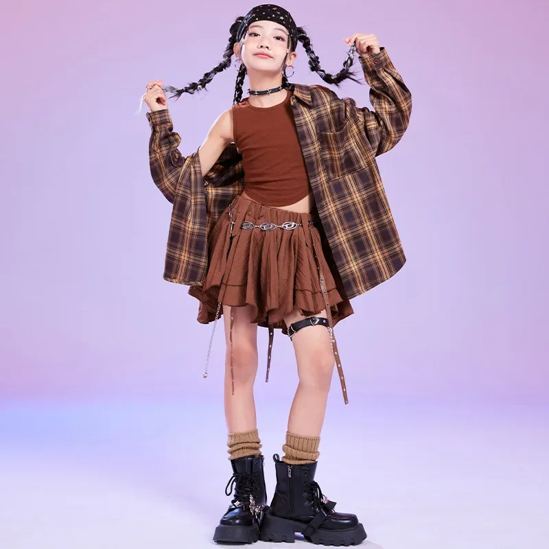 Girls Hip Hop Dance Outfit Plaid Shirt Kpop Performance Clothes Sets Kids Street Dance Suit Children Jazz Stage Costume