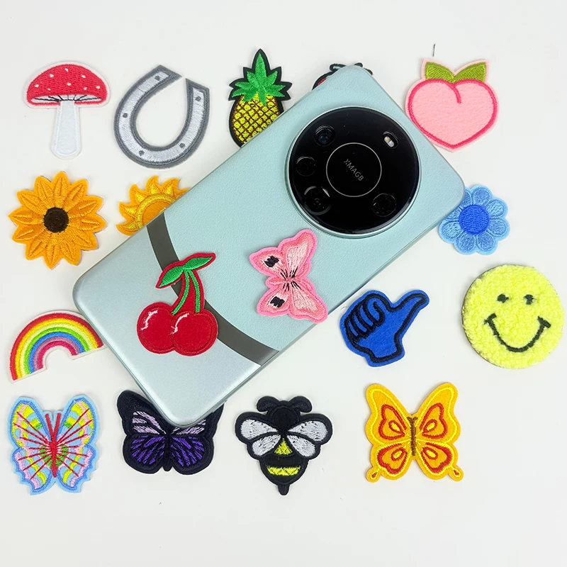 20pcs Insect Fruit Patches Stick on Cartoon Rainbow Sun Strawberry Stickers Patches for Jeans Clothes Bag  Accessories