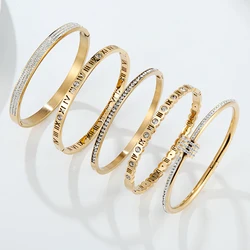 Titanium Steel Gold Color Bangles for Women Girls Trend Waterproof Jewelry Gift Luxury Sparkling Zircon Bracelet Bangle