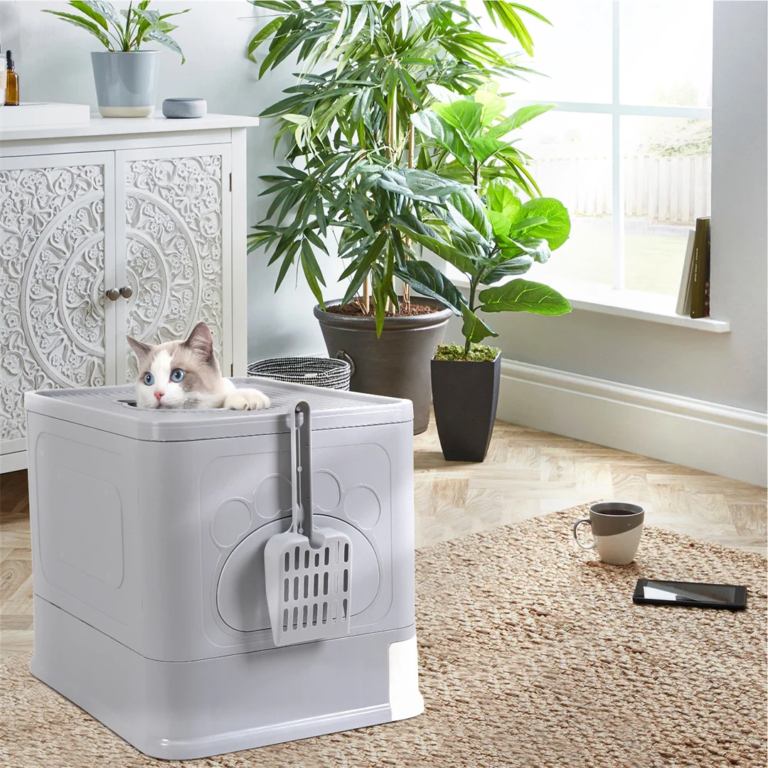 Modern Cat Litter Box Enclosure Cat House Furniture Cat Potty with Portable Scoop Drawer Kitty Poop Home