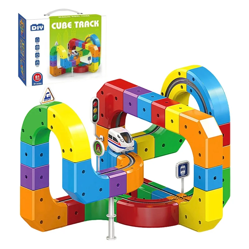 

DIY Assembly Magic Track Train Building Block Electric 3D Train Set with Magic Cube Tracks Interactive Gravity Toy STEM Gift