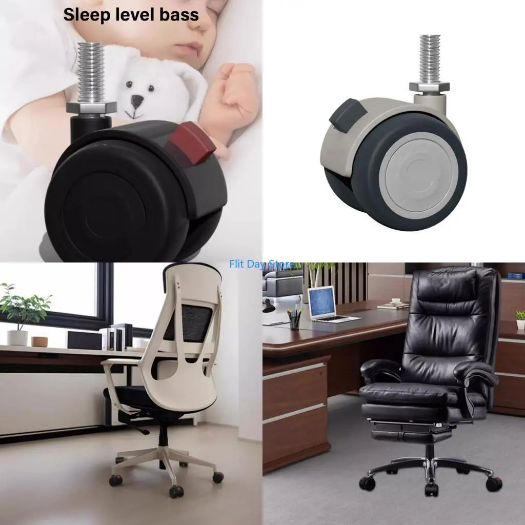 F92C Office Chair Wheel Rubber Casters Quiet Designs & 360 Degree Rotation Whhel No Scratches Supports Up to 250kg for Home