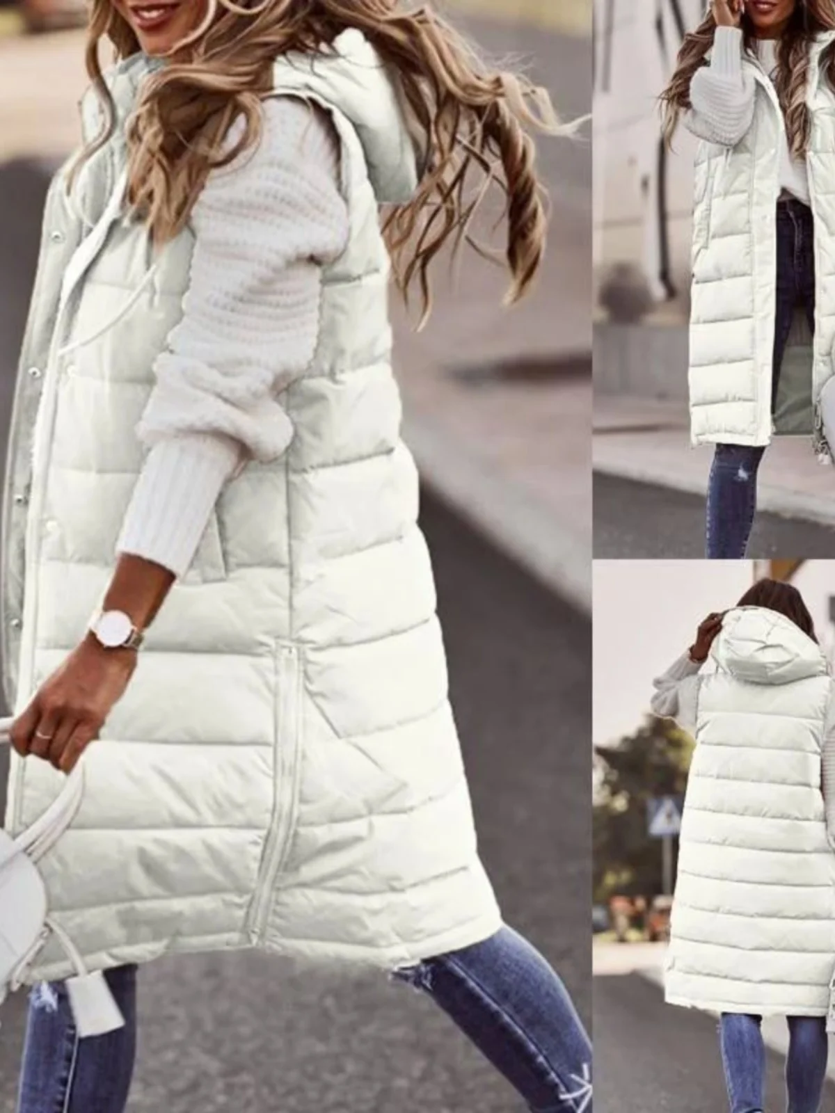 

Однобортный жилет с капюшоном Pure Color Street Sle Женская верхняя одежда Long Sve Slim Fit Faion Зимнее пальто