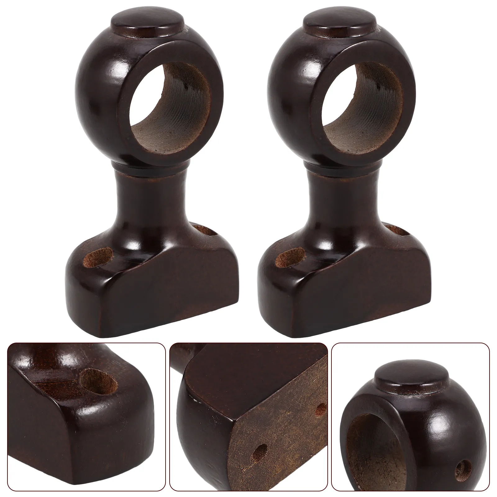 2Pcs Wooden Curtain Rod Holder Wall Mounted Robust Support Bracket Easy Install Elegant Decorative for Living Room Bedroom