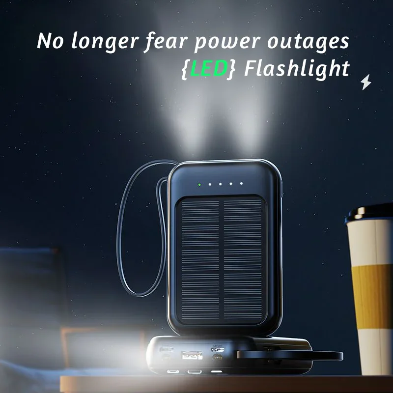 50000mAh قدرة عالية بنك الطاقة الشمسية المدمج في كابل شاحن بالطاقة الشمسية 2-USB منافذ شاحن خارجي قوة البنك مصباح ليد 2026 جديد #1