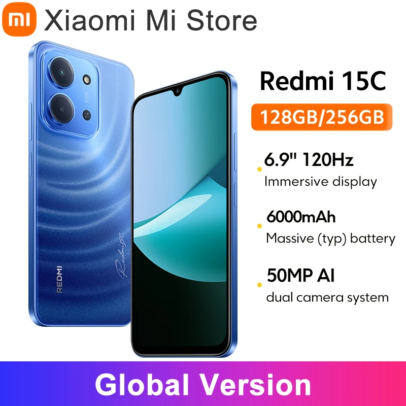 Global Version Xiaomi Redmi 15C Smartphone 6.9" 120Hz Dot Drop display 50MP main camera 33W charging MediaTek Helio G81-Ultra