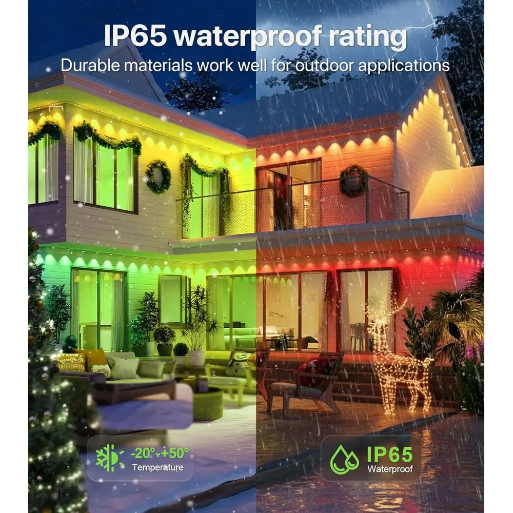 72-trybowe oświetlenie LED RGB+IC na zewnątrz: wodoodporne IP65, sterowanie przez aplikację i pilot, idealne do dekoracji świątecznych
