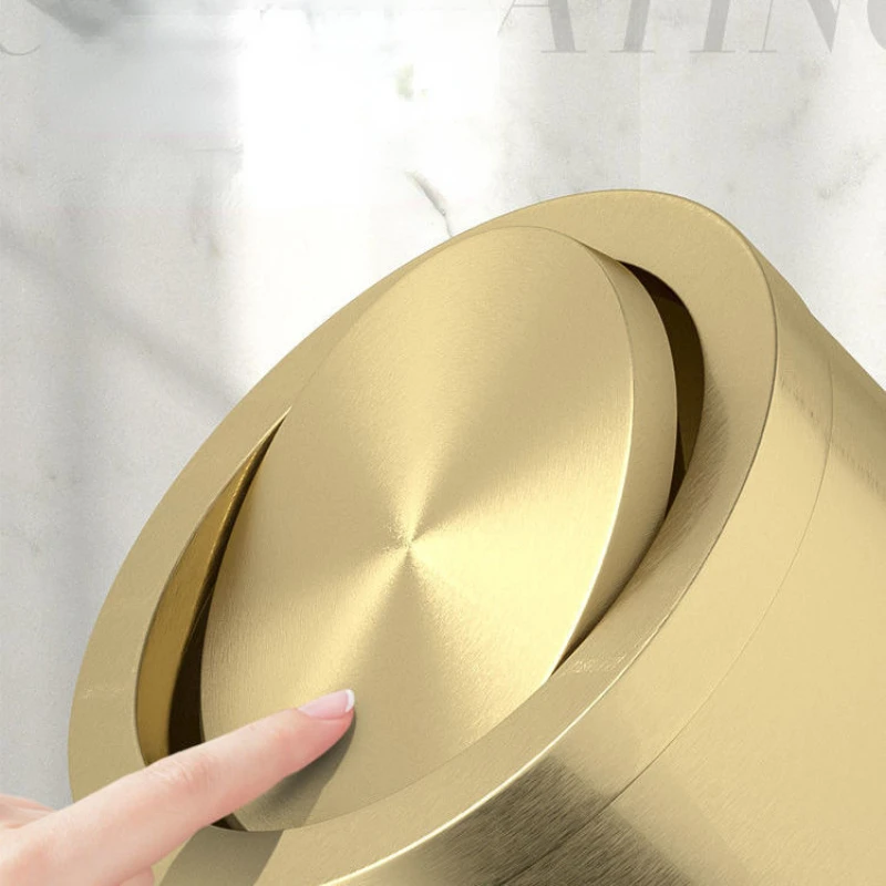 Quality Stainless Steel Garbage Bin Swing Flip Cover Gold Waste Bucket Kitchen Bathroom Toilet Trash Can Household Hotel Dustbin