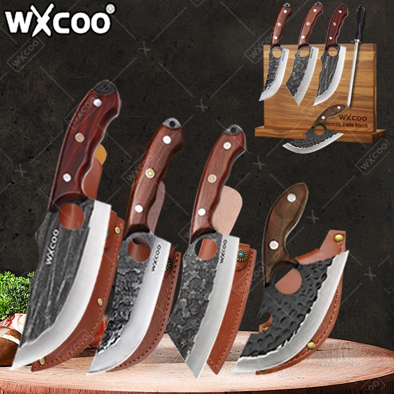 Multifucntional High Carbon Butcher Knife Stainless Steel Kitchen Knives Meat Cleaver Stainless Steel Boning Knife with Sheath
