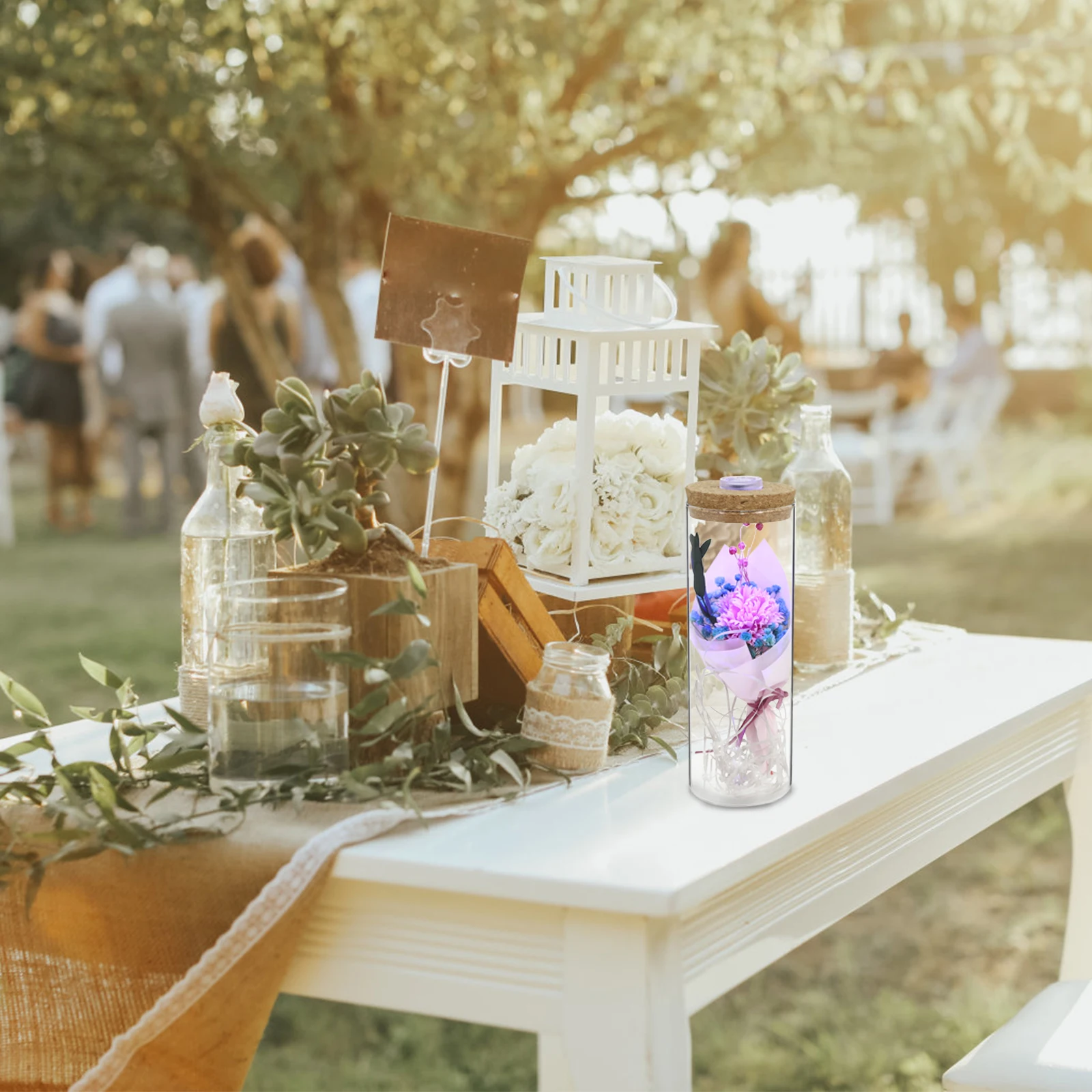 

Luminous Preserved Flower Bottle Decor Romantic Artificial Flower Gift For Wedding Party Home Bedroom Club Decoration Red