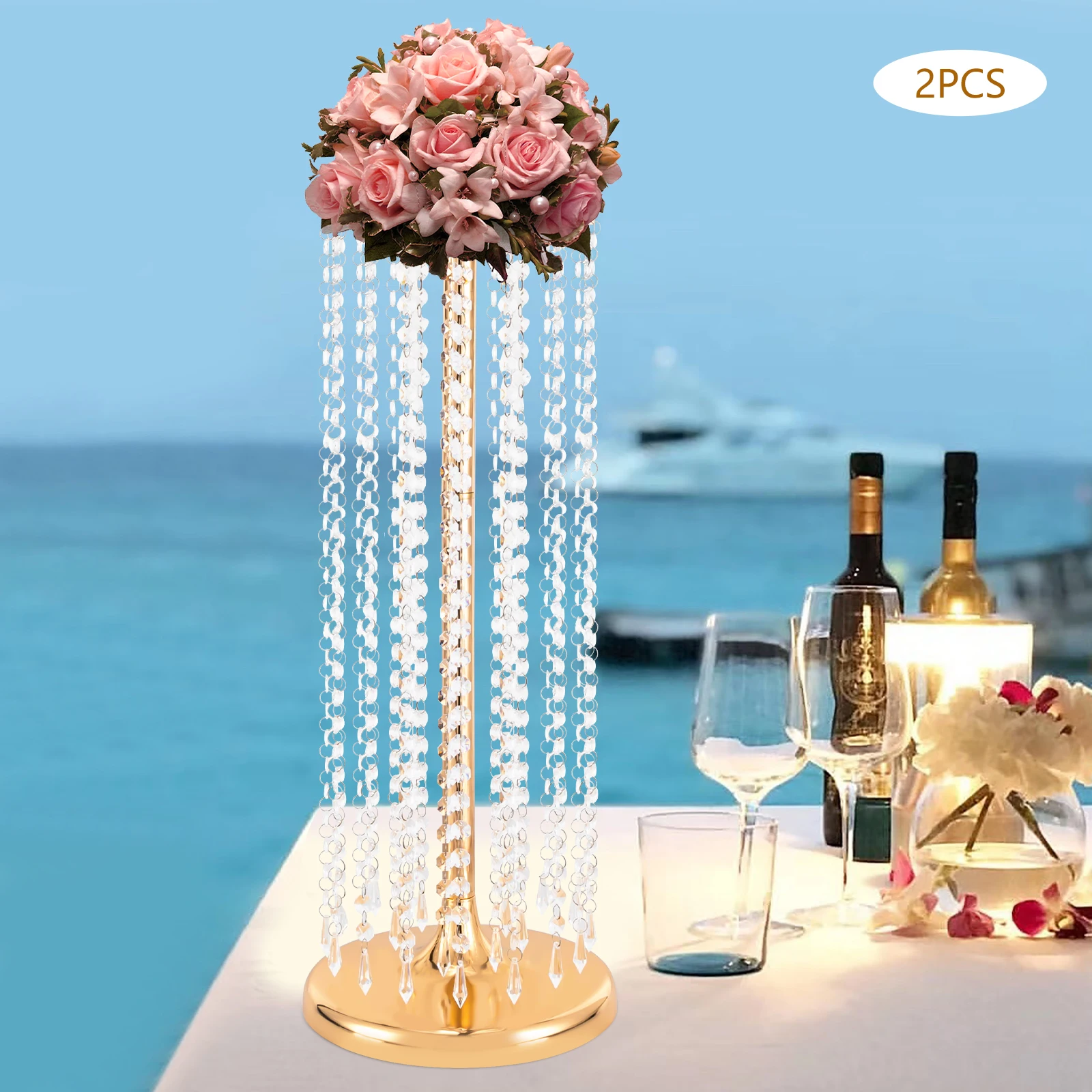 2Pcs 23.6/35.4inch Height Luxury Gold Vase Metal Flowers Stand Display Table Centrepiece For Party Wedding Decor