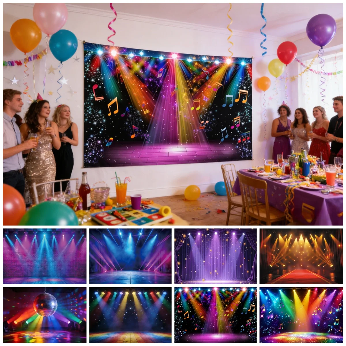 

Блестящие радужные фоновые декорации для сцены, дискотек, рок-музыки, неоновых танцевальных вечеринок, карнавалов, дней рождения, украшения для фотосессий