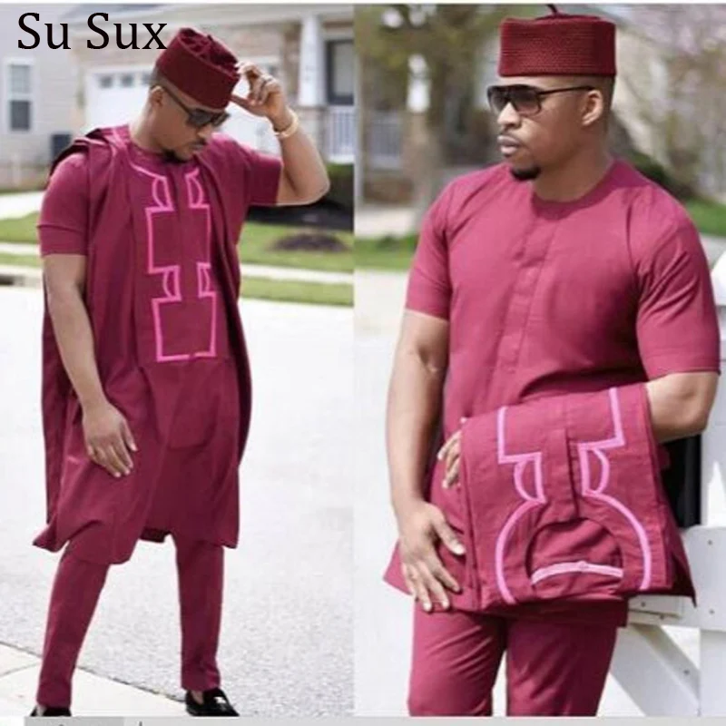 African Dresses For Men Traditional Dashiki Africa Clothing Ethnic Style Embroidery 3 Piece Sets Vestidos Robe Bazin Dubai 2024