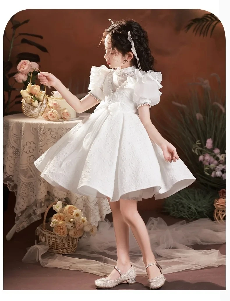 Robe de baptême de perles pour filles, robe de princesse pour tout-petits, robes de soirée tutu pour enfants, robe de mariage élégante, fête du 1er