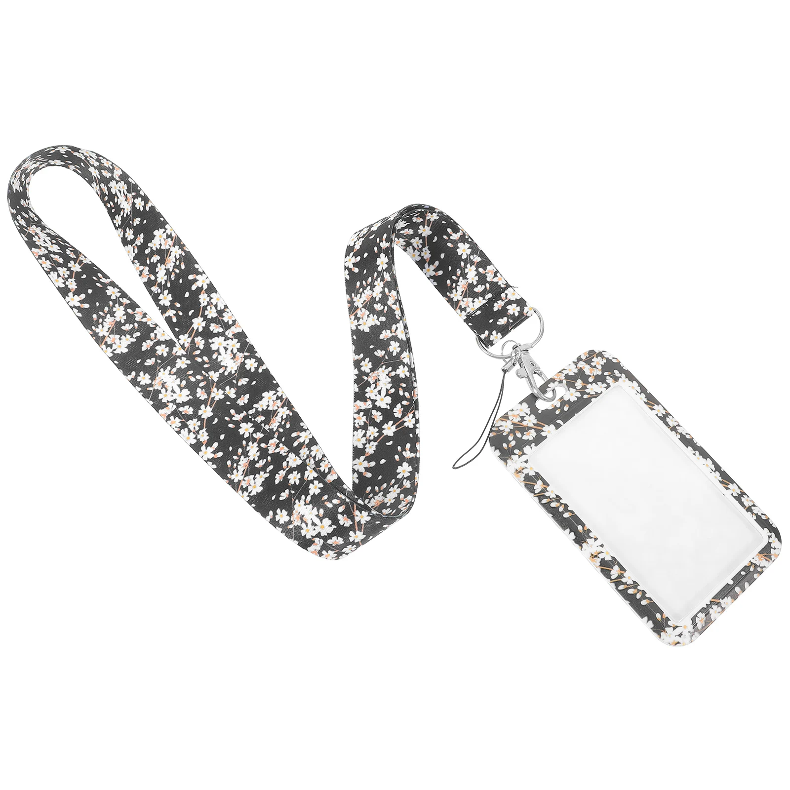 

Phone Lanyard Card Holder Multifunction Flower Pattern Sleeve Name Badge Plastic with