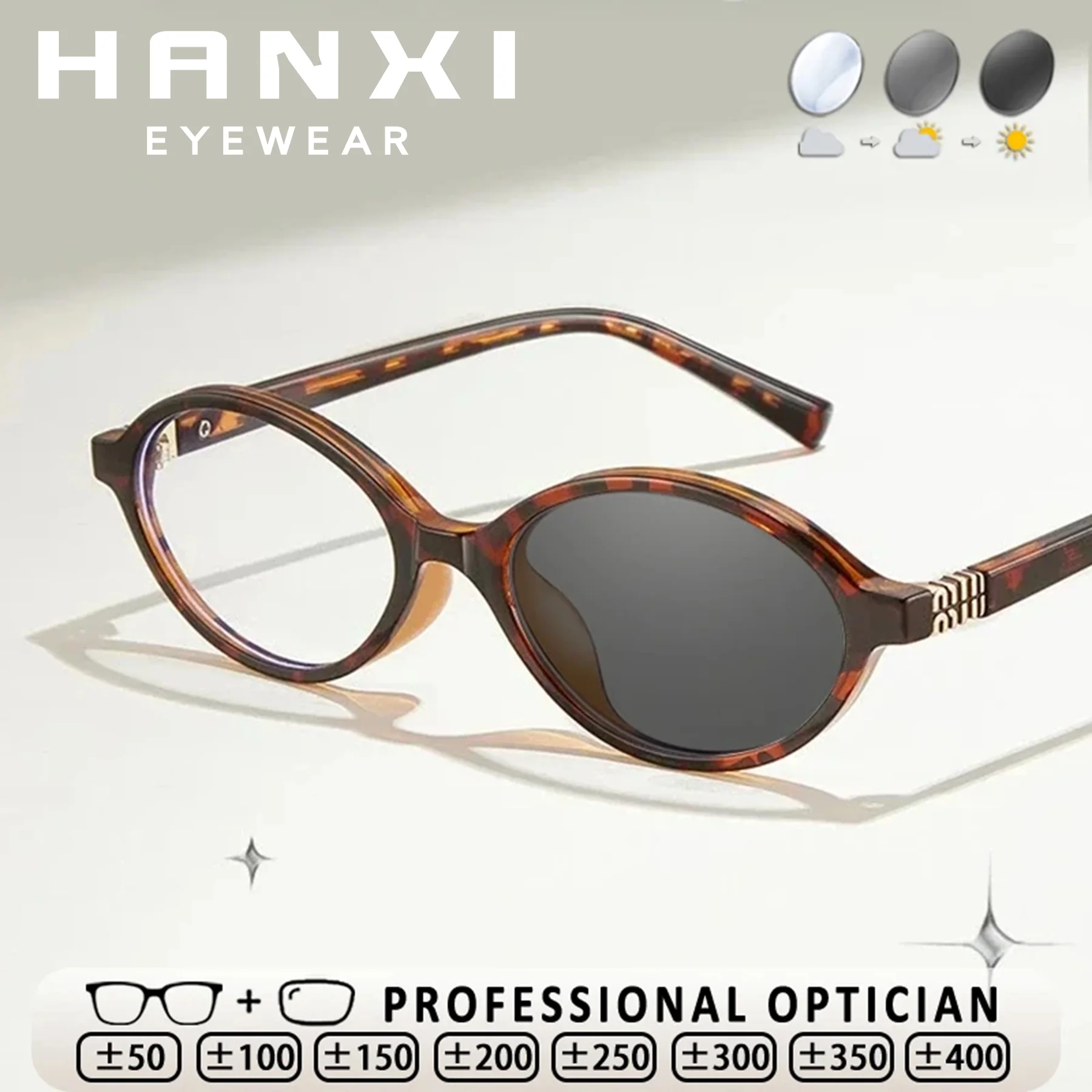 Luxuriöse Klassische Ovale Anti-Blaulicht-Brille für Kurzsichtige Damen Kleine Rahmen Photochrome Lesebrille Maßgefertigte Korrekturbrille