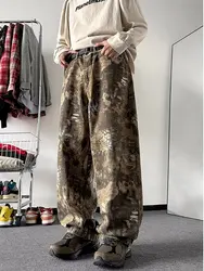 American Vintage Camouflage Pants Snake Animal Print jeans for Men Wide Leg Jeans Male Streetwear Hip Hop Demin Trousers