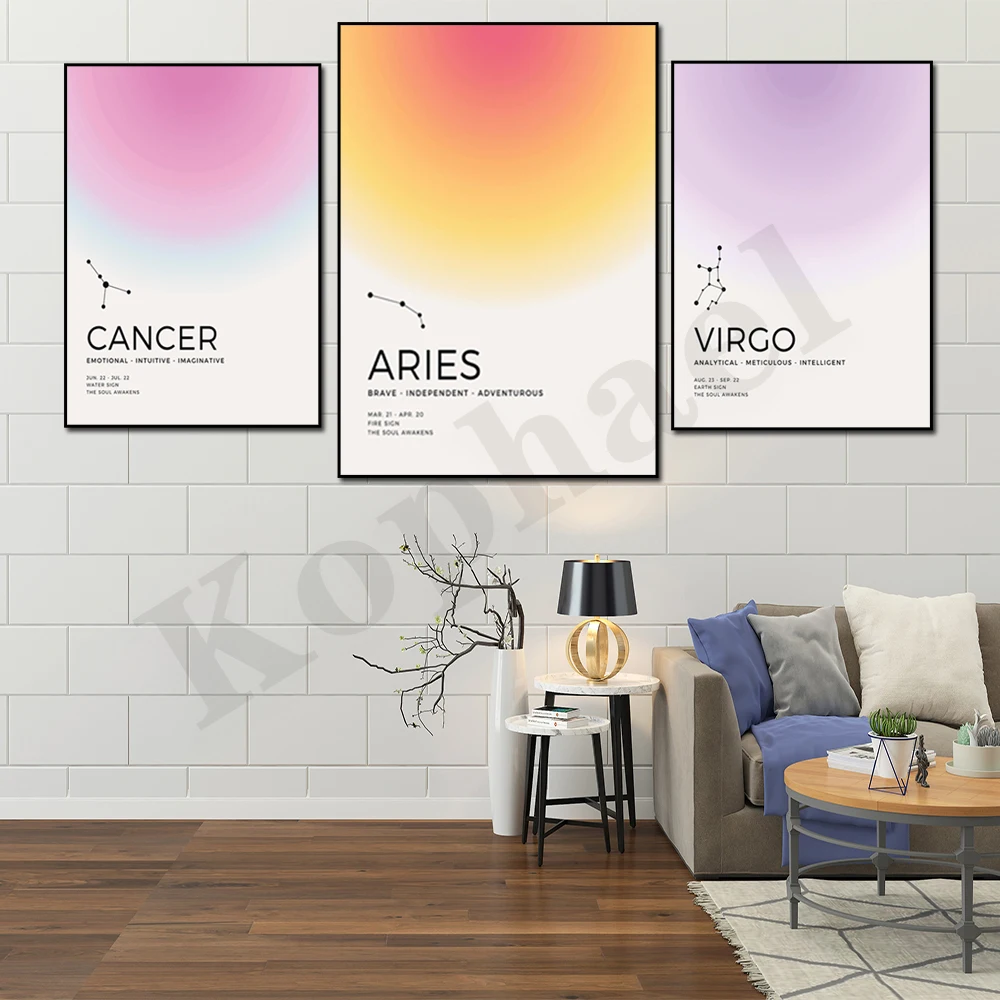 Abstract Colorful Twelve Zodiac Sign Astrology Gradient Halo Typographic Poster