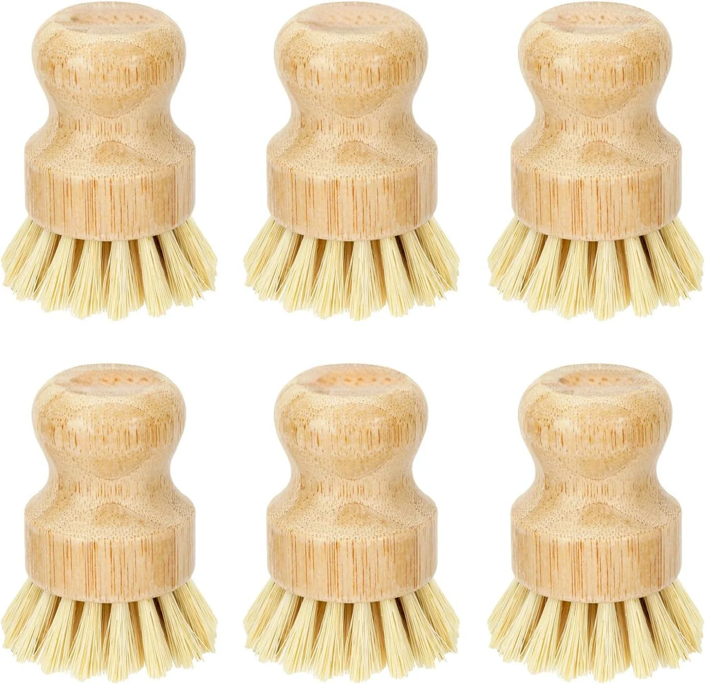 Bamboo Dish Scrub Brushes, Kitchen Wooden Cleaning Scrubbers for Washing Cast Iron Pan/Pot, Natural Sisal Bristles Replaceable