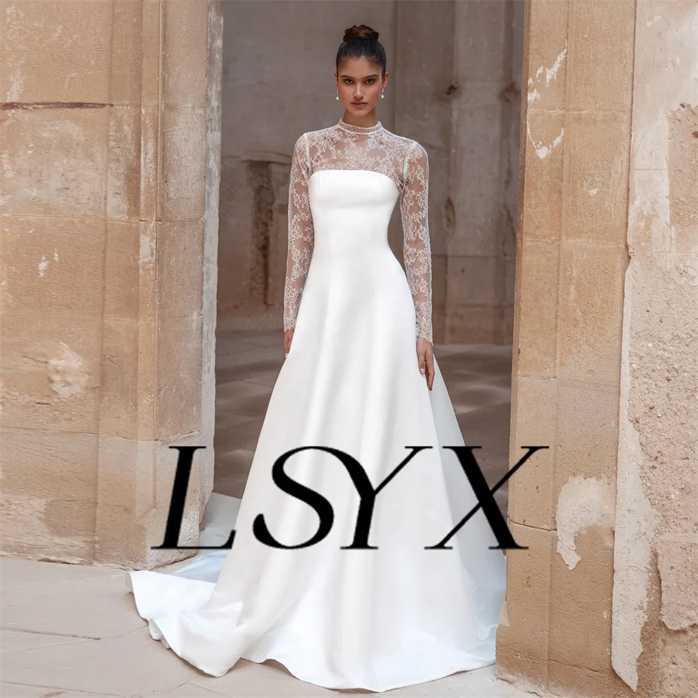 LSYX-Robe de mariée simple sans bretelles pour femme, haut en dentelle, pansement, dos ouvert, longueur au sol, robe de patient, sur mesure, 2 pièces