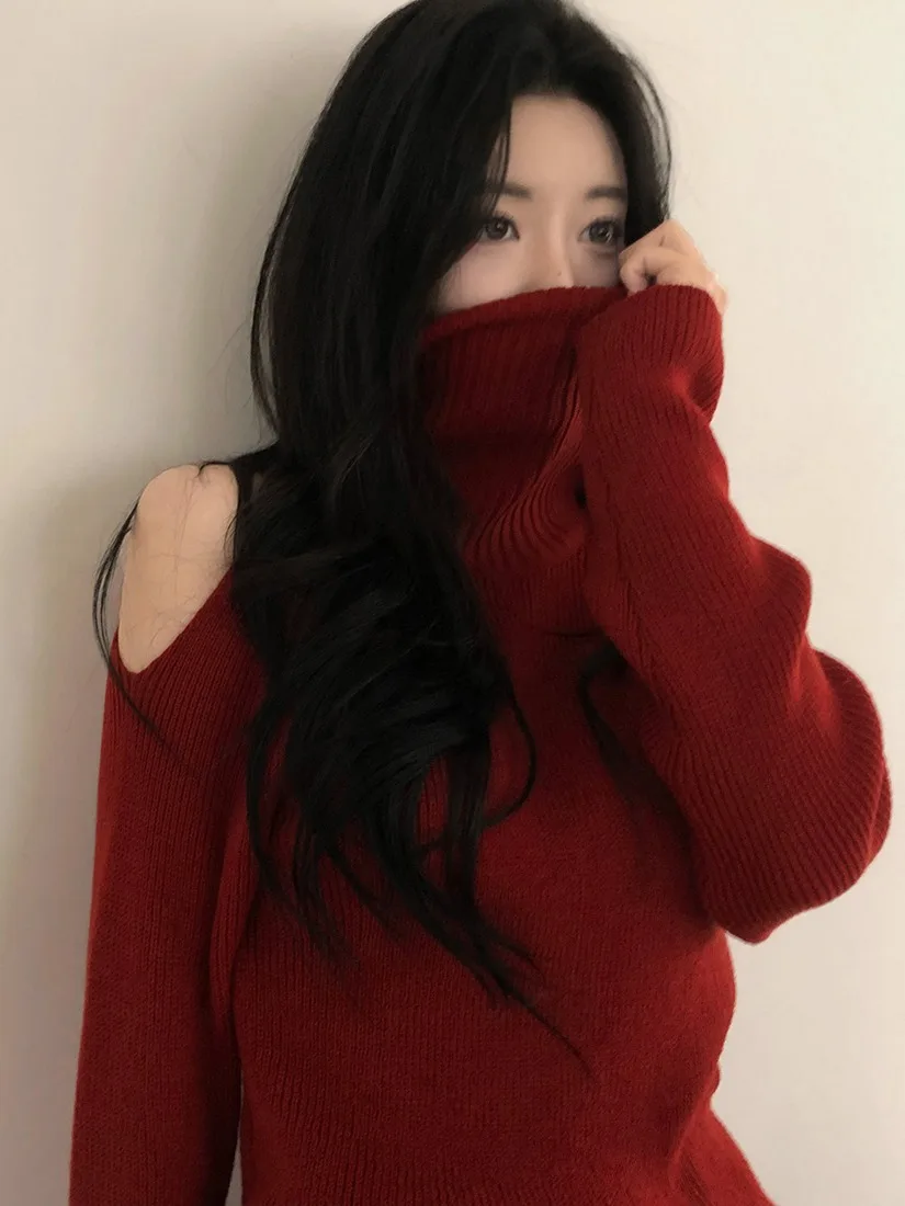 

Шикарный вязаный свитер с высоким воротником и длинными светями, теплый облегающий базовый слой, топ для осенне-зимней модной женской...