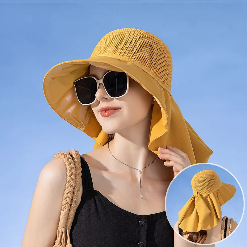 Summer Hat Women Large Eave Shawl Hat Outdoor Fashion Fisherman Hat Sunscreen Sun Protection Bucket Hats Travel Mesh Breathable