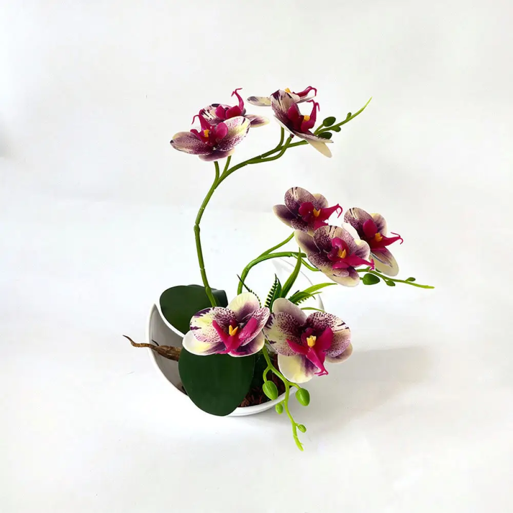 Artificial Orchid Bonsai Elegant Crescent Pot Soft Touch Polyester Flower Craft For Living Room Desk Centerpiece
