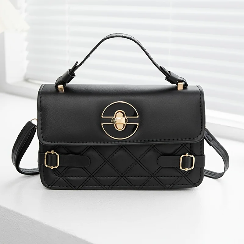 

Fashionable Retro Square Handbag, PU Leather Crossbody Shoulder Bag With Twist Lock, Quilted Purse Satchel For Evening Dinner
