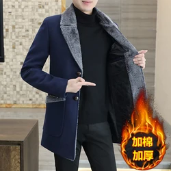 M-5XL Autumn Winter Long Wool Blends Jacket Men Casual Business Trench Coat Thicken Warm Windbreaker Social Streetwear Overcoat