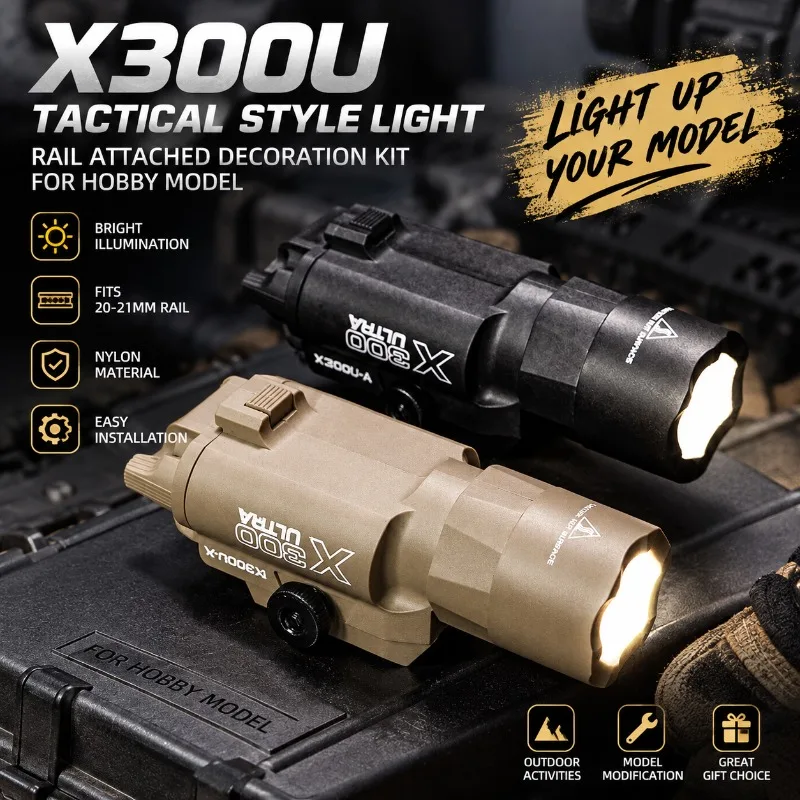 X300U Hobby Lighting Ornament, Nylon Rail Attached Bright Flashlight for Model DIY Build