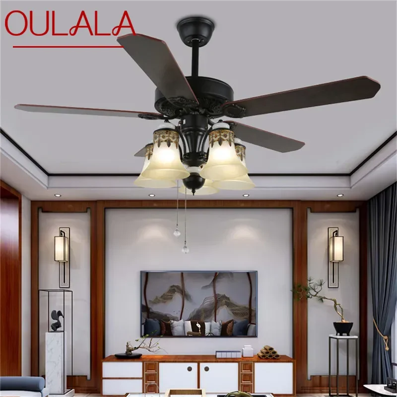 OULALA European Luxury LED Fan Light American Retro  Living Room Restaurant Bedroom Ceiling Fan Light Remote Electric Fan Light