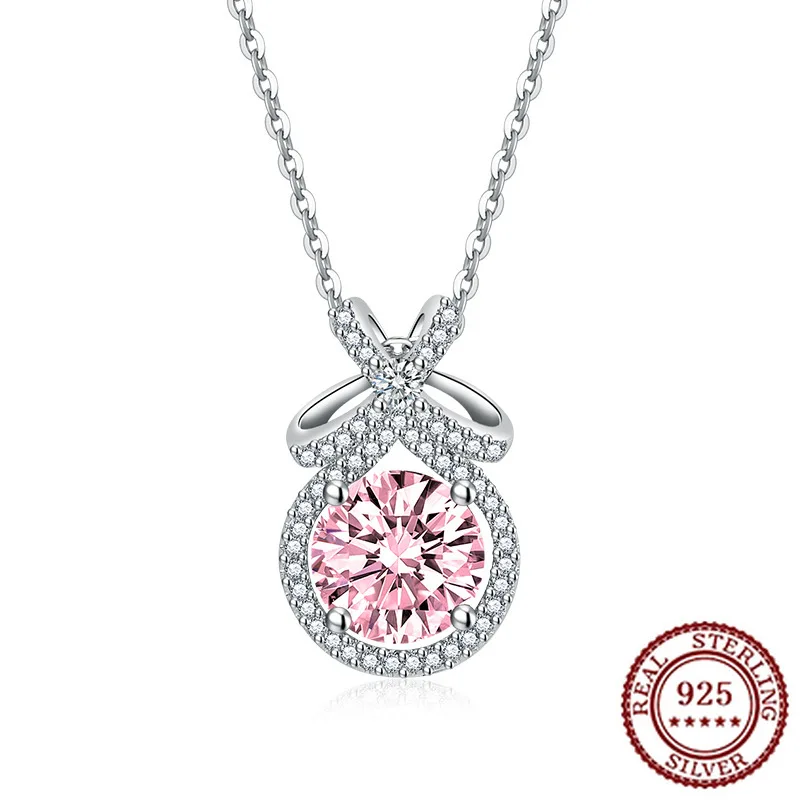 

Элегантное женское многоцветное ожерелье с бантом из стерлингового серебра 925 пробы, инкрустированное розовым бриллиантом 3 карата, кулон с желтыми бриллиантами